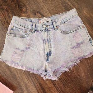 Levi's Distressed Short Shorts Lavender Wash Colorwash Relaxed Fit Shorts Sz 34